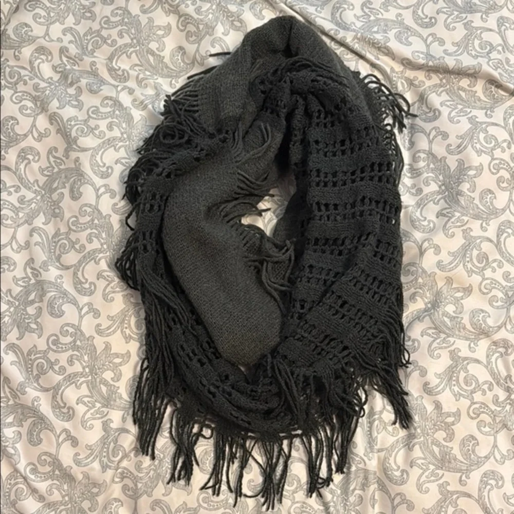 Chic Black Infinity Scarf with Fringe